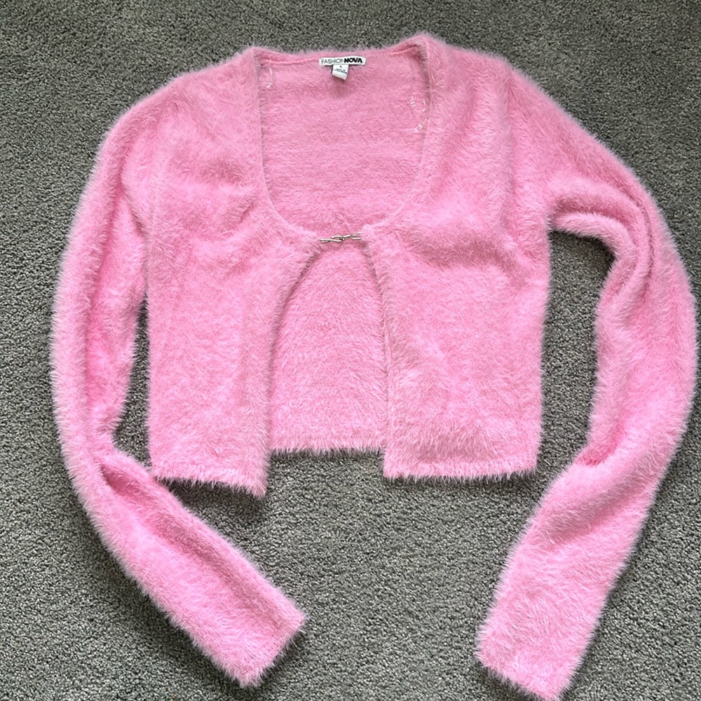 Fashion Nova Cropped Fuzzy Pink Blazer